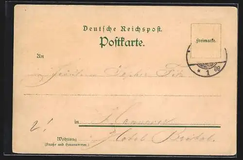 Lithographie Hannover, Döhrenerturm mit Strassenbahn, erbaut 1483, umgebaut 1889