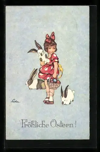 AK Mädchen mit einem Osterhasen auf dem Arm