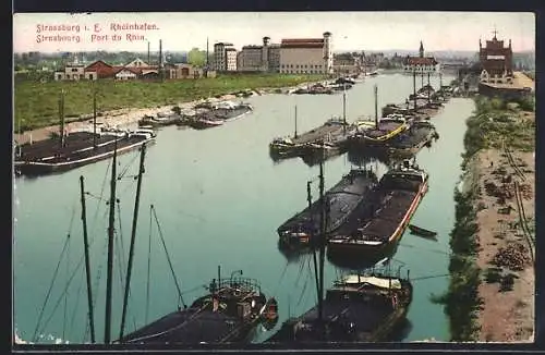 AK Strassburg i. E., Der Rheinhafen von oben