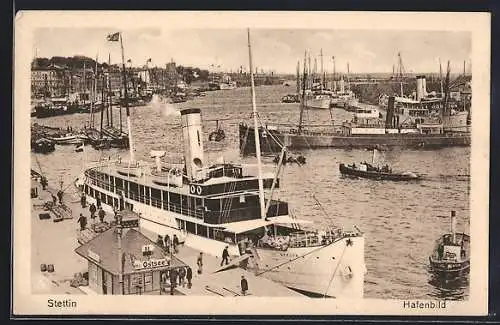 AK Stettin, Dampfer im Hafen