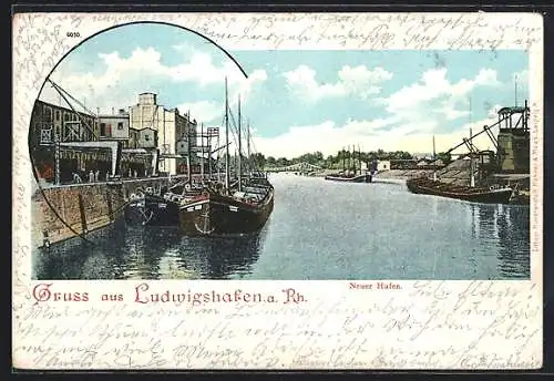 AK Ludwigshafen a. Rh., Schiffe im neuen Hafen