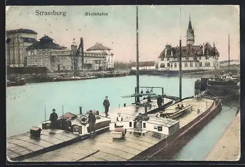 AK Strasbourg, Port du Rhin, Frachter am Hafen der Stadt