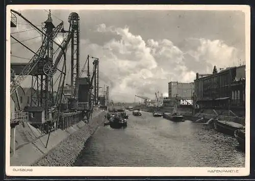 AK Duisburg, Blick auf den Hafen mit Schiffen