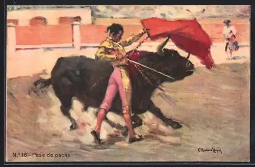 Künstler-AK Pase de pecho, Stierkampf, Matador, Torero