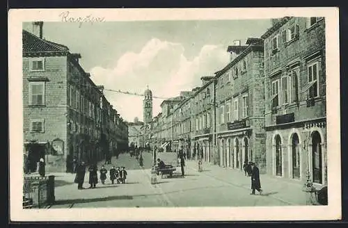 AK Dubrovnik, Stradun, Ortsansicht mit Strassenpartie