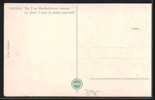 AK Zagreb, Trg I. sa Stracevicevim domom mit Strassenbahn