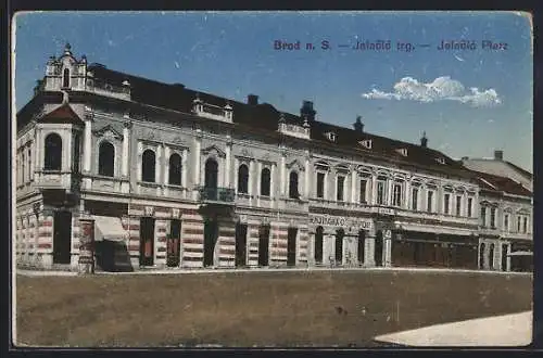 AK Brod n. S., Jelacic trg., Jelacic Platz, Knjizara C. Kappon