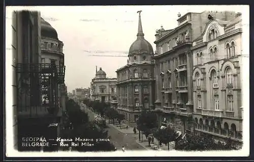 AK Belgrade /Belgrad, Rue Roi Milan, Strassenbahn