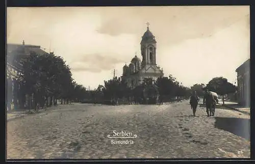 AK Semendria, Strassenpartie mit Kirche