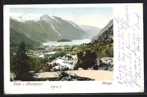 AK Odde i Hardanger, Panoramablick auf die Bucht