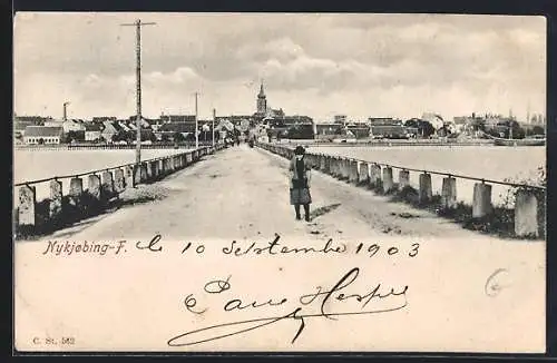 AK Nykobing, Stadtansicht mit Brücke