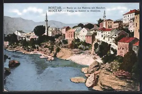 AK Mostar, Partie an der Narenta mit Moschee