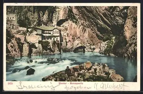 AK Mostar, Bonaquelle mit Haus im Stein