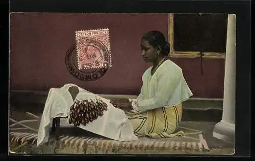 AK Singhalese Lace maker in Ceylon