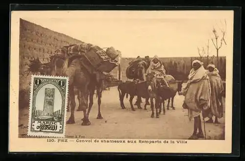 AK Fez, Convoi de chameaux aux Remparts de la Ville