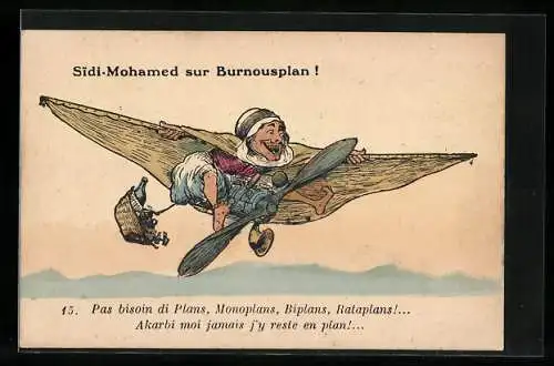 AK Ein arabischer Mann mit selbsgebautem Flugzeug