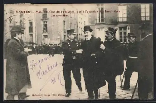 AK Nantes, Manifestation du 22 février 1906, Une arrestation