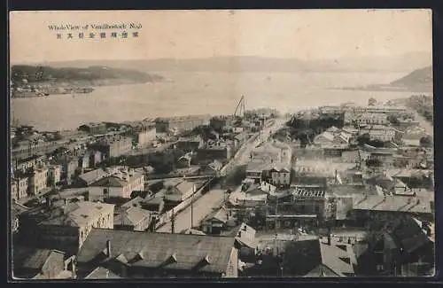 AK Wladiwostok, Ortsansicht aus der Vogelschau mit Blick auf den Hafen