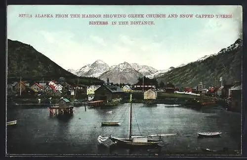 AK Sitka /Alaska, View from the harbor with Three Sisters in the distance