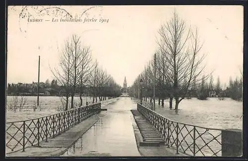 AK Indret, Hochwasser / Inondations 1904, Überschwemmter Deich