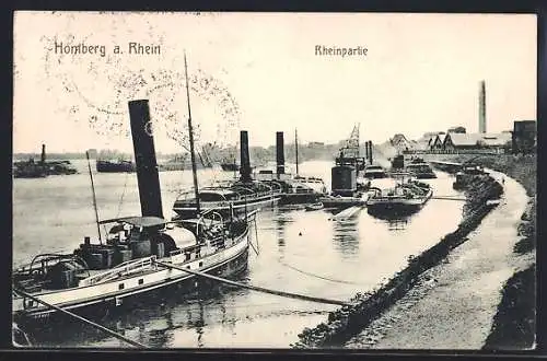 AK Homberg a. Rhein, Rheinpartie mit Dampfern