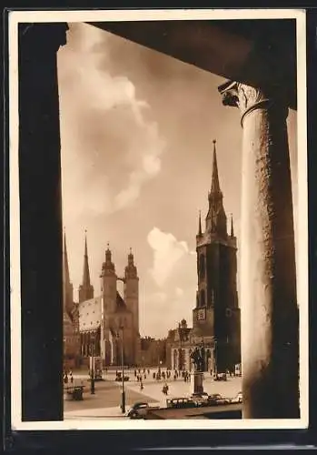 AK Halle / Saale, Marktplatzblick mit dem Roten Turm