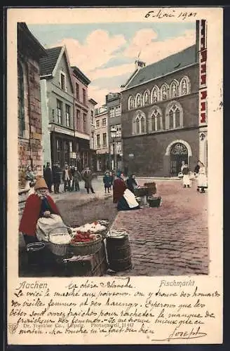 AK Aachen, Fischmarkt mit Ständen