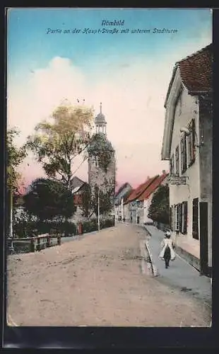 AK Römhild, Partie an der Haupt-Strasse mit unterem Stadtturm