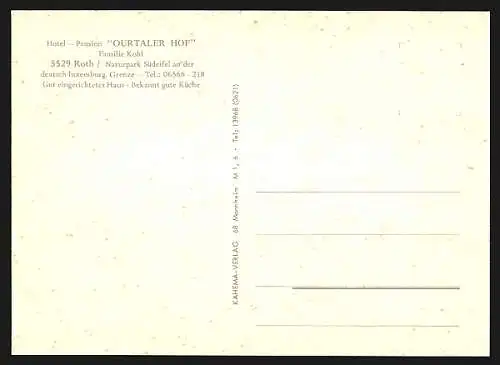 AK Roth / Eifel, Hotel Ourtaler Hof, Bes. Fam. Kohl, Aussenansicht mit Liegewiese