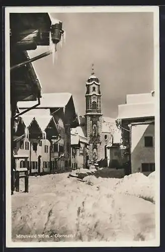 AK Mittenwald, Der Obermarkt im Schnee