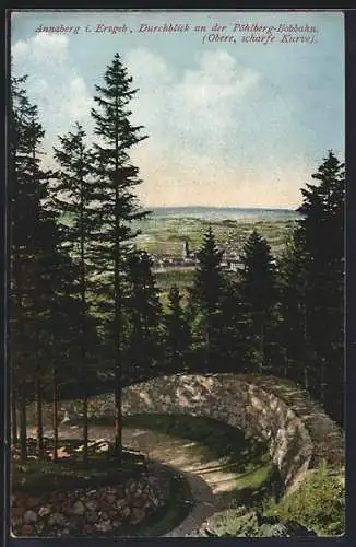 AK Annaberg / Erzgebirge, Durchblick an der Pöhlberg-Bobbahn