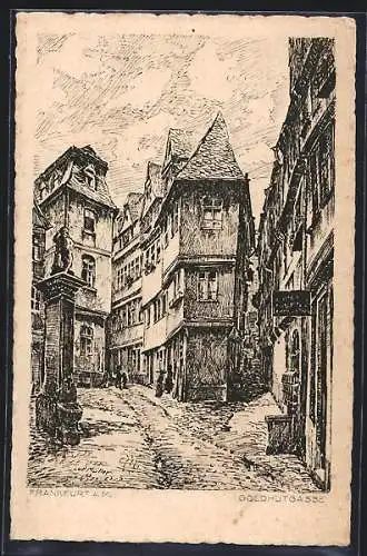 Künstler-AK Alt-Frankfurt, Blick in die Goldhutgasse