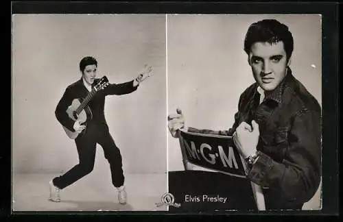 AK Musiker Elvis Presley tanzend mit Gitarre