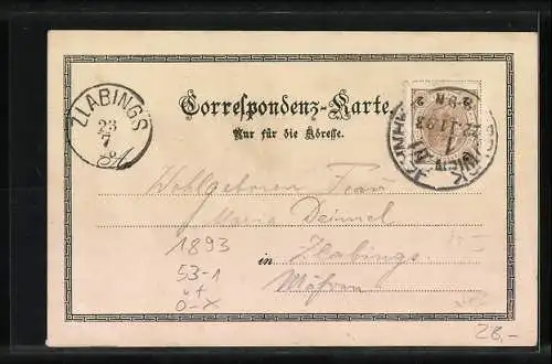 Vorläufer-Lithographie Innsbruck, 1893, Gasthof zum Bierstindl, Maria Theresienstrasse