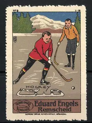 Künstler-Reklamemarke Johann Peter Werth, Eduard Engels, Remscheid, Schlittschuh-Reklame, Hockey, Bild 9