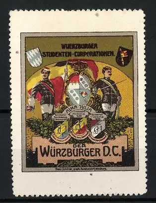 Reklamemarke Würzburger Studenten-Corporationen, der Würzburger D.C., Studenten mit Studentenwappen