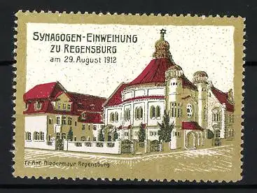 Reklamemarke Regensburg, Synagogen-Einweihung 1912, Gebäudeansicht