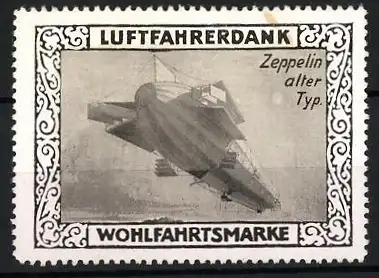 Reklamemarke Zeppelin alter Typ in Fahrt, Luftfahrerdank Wohlfahrtsmarke