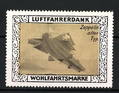 Reklamemarke Zeppelin alter Typ in Fahrt, Luftfahrerdank Wohlfahrtsmarke