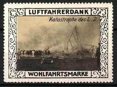 Reklamemarke Zeppelin-Katastrophe des L. 2., Luftfahrerdank Wohlfahrtsmarke