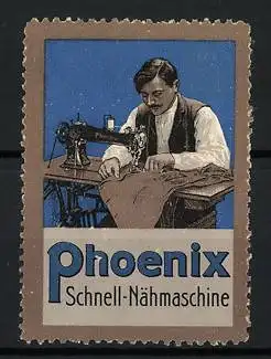 Reklamemarke Phoenix Schnell-Nähmaschine, Schneider