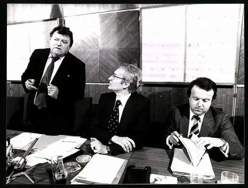 Fotografie CSU-Politiker Franz-Josef Strauss, Edmund Stoiber & Gerold Tandler 1978