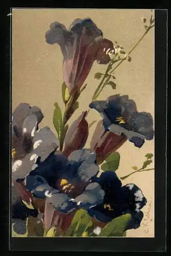 Künstler-AK Catharina Klein: Bouquet aus blauem Enzian