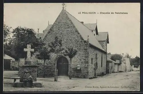 AK Le Pouliguen, Chapelle de Penchateau et croix en pierre