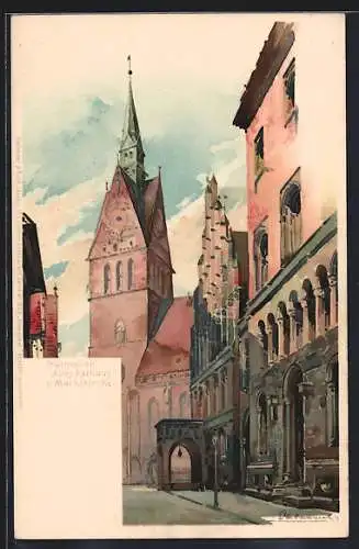 Künstler-AK Otto Hammel: Hannover, Altes Rathaus u. Marktkirche