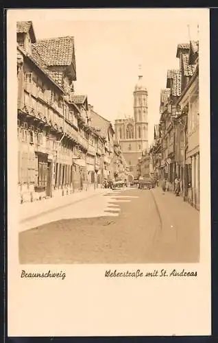 AK Braunschweig, Weberstrasse mit Kirche St. Andreas