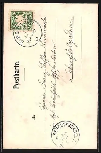 Künstler-AK Adelholzen /Stat. Bergen, Ansicht und Siegsdorf Bahnstation