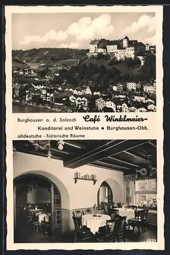 AK Burghausen a. d. Salzach, Cafe Winklmeier mit Konditorei und Weinstube