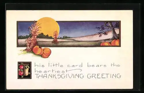 AK Thanksgiving Greeting, Nächtliches Herbstfeld mit Kürbissen