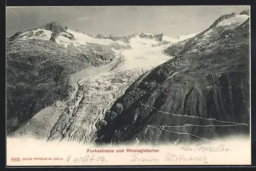 AK Furkastrasse und Rhonegletscher